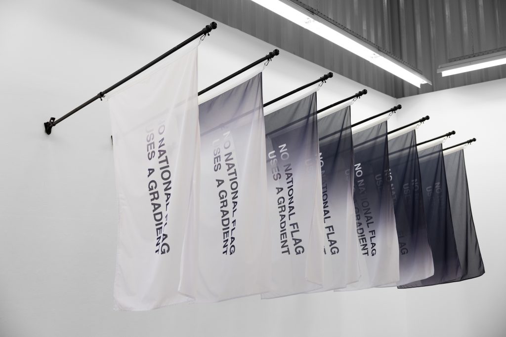 <p>CRONE</p>
<p> </p>
<p>Anahita Razmi, NO NATIONAL FLAG USES A GRADIENT, Eight Polyester flags, 2022, Courtesy of the artist and Carbon12 Gallery</p>