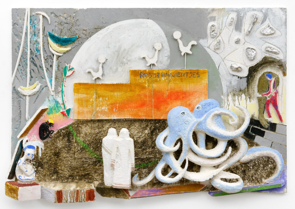 <p>MEYER RIEGGER</p>
<p>&nbsp;</p>
<p class="p1">Lin May Saeed<b><br />
</b><em>ASYL – The Liberation of Animals from their Cages VI</em>, 2008/2009<br />
styrofoam, acrylic paint, aluminium foil, wood<br />
100 x 151 x 18 cm<br />
Courtesy the Estate of Lin May Saeed / Jacky Strenz and Meyer Riegger<br />
Photo: Wolfgang Günzel</p>
